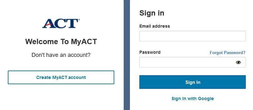 ACT LOG IN Screen image