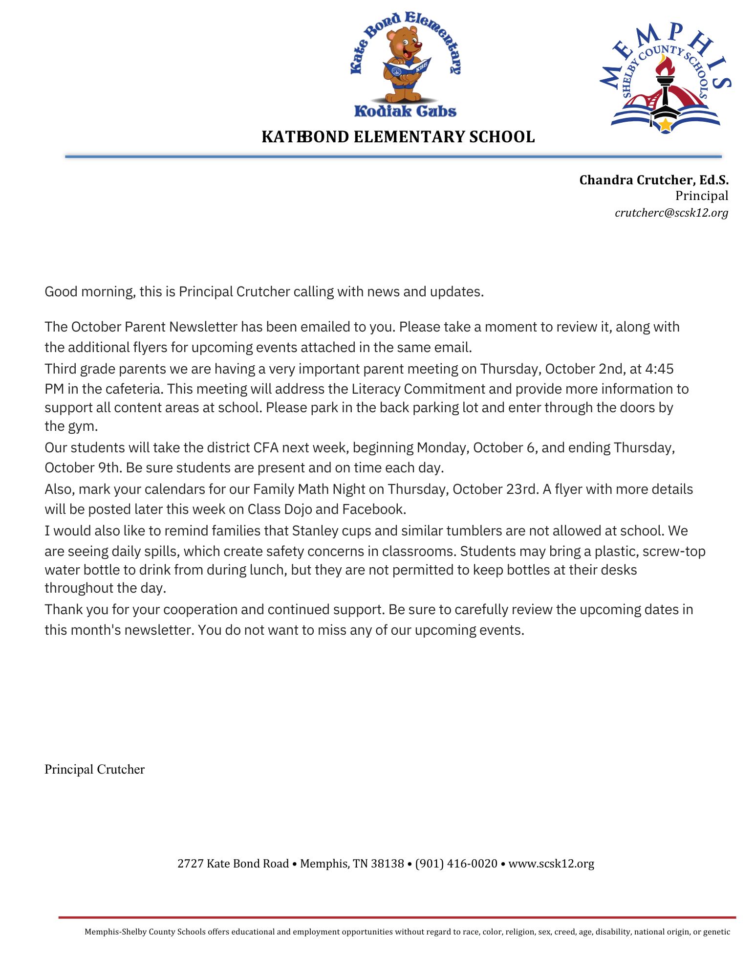 October Parent  Letter