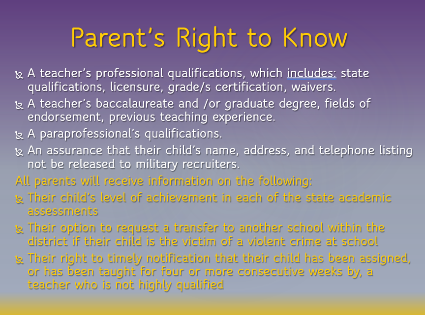 Parent's Right To Know