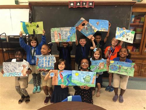students with award winning art 