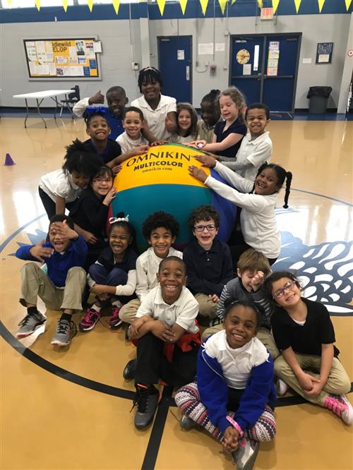 happy students in P.E. 