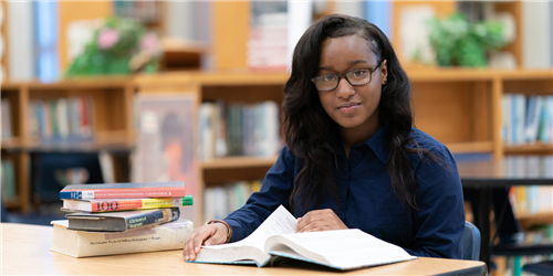 Student in library 