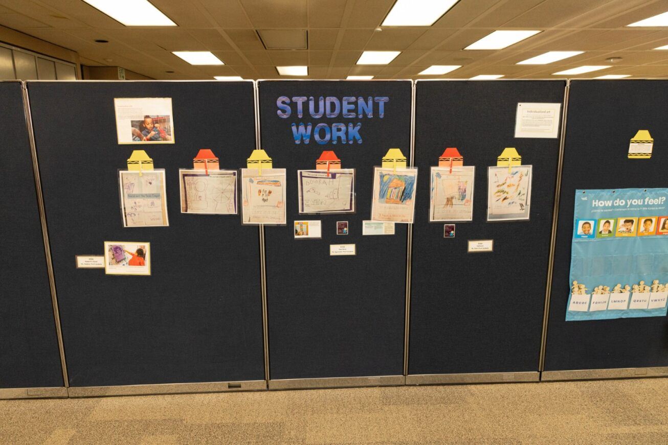photo of a student work display in the model classroom photo of a student work display in the model classroom