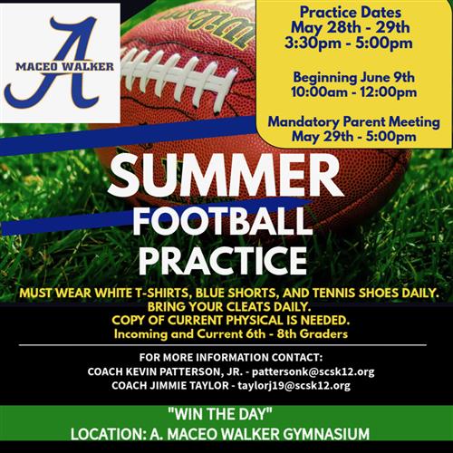 Summer Football Practice Schedule